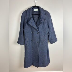 Jimmy Hourihan of Dublin Vintage Wool Donegal Tweed Blue Long Overcoat  Large